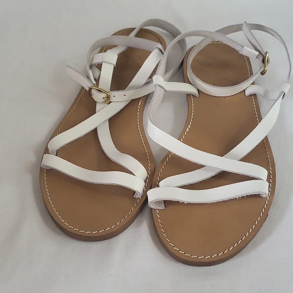 J. Crew Flat Strappy Sandals in Vachetta Leather White Size 8